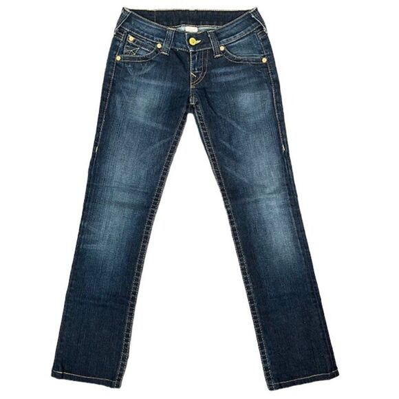 True Religion Straight Yellow Stitch / Buttons Flap Pocket Jeans Women's Size 26 - Picture 2 of 13